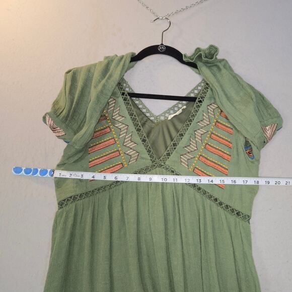 Rebellion Again Womens L Mini Dress Green Triangle Cutouts Tribal Rustic Aztec - Picture 10 of 13